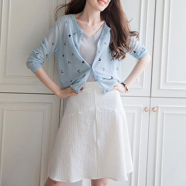 Fashion Women Blouse Tops Long Sleeve O-Neck Short Crop Tops Shirts Summer Womens Perspective Cardigan