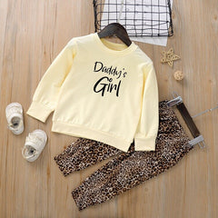 Letter O-neck Sweatshirt Leopard Long Pant Kids Suits for Girl Spring Fall Girls Clothing Set Casual Children Outfits