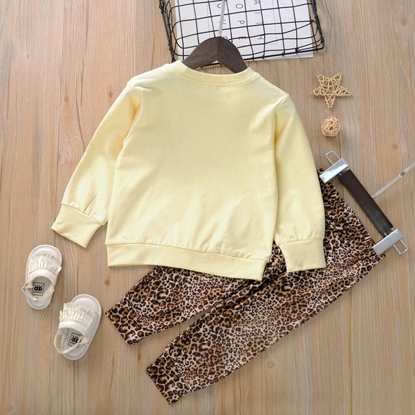 Letter O-neck Sweatshirt Leopard Long Pant Kids Suits for Girl Spring Fall Girls Clothing Set Casual Children Outfits | Vimost Shop.