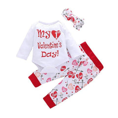Valentine's Day Baby Set Spring Cotton Infant Girls Clothes Letter Print Bodysuits Pant Headband Newborns Suits
