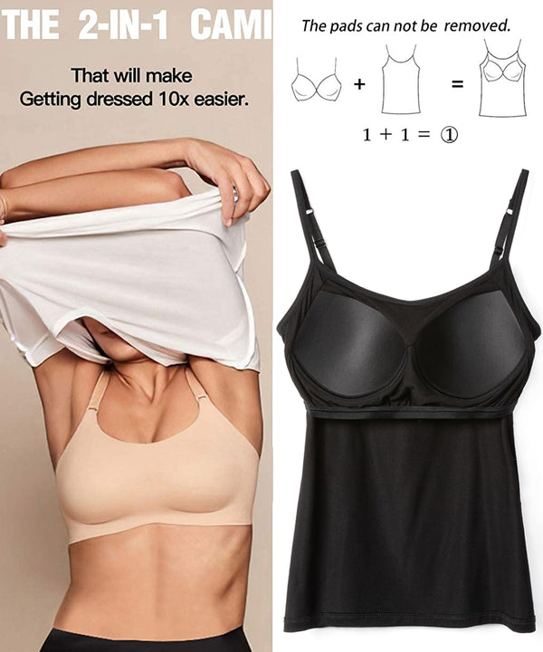 Women's Cotton Camisole with Shelf Bra Adjustable Spaghetti Strap Tank Top Cami Tanks 2/3 Packs Shapewear Body Shaper | Vimost Shop.