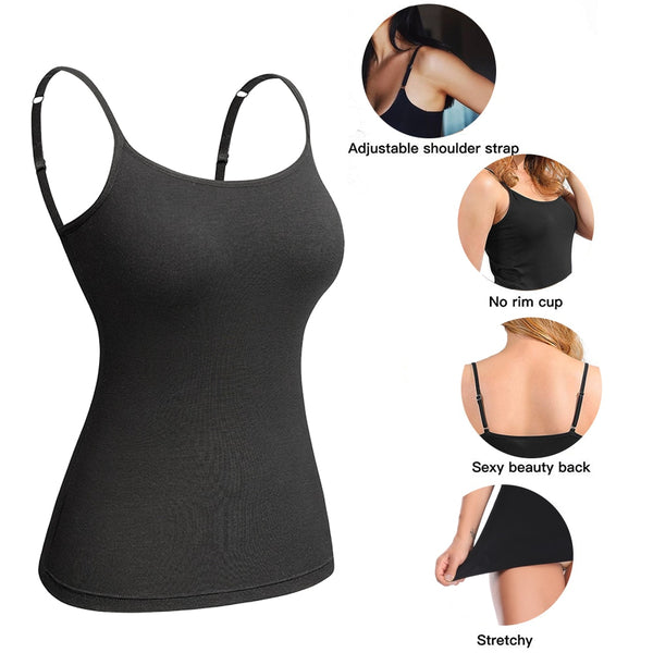 Women's Cotton Camisole with Shelf Bra Adjustable Spaghetti Strap Tank Top Cami Tanks 2/3 Packs Shapewear Body Shaper | Vimost Shop.
