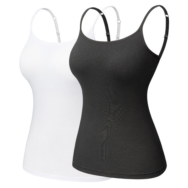Women's Cotton Camisole with Shelf Bra Adjustable Spaghetti Strap Tank Top Cami Tanks 2/3 Packs Shapewear Body Shaper | Vimost Shop.
