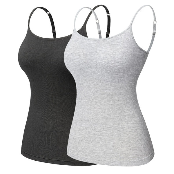 Women's Cotton Camisole with Shelf Bra Adjustable Spaghetti Strap Tank Top Cami Tanks 2/3 Packs Shapewear Body Shaper | Vimost Shop.