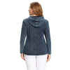 Women's Plus Size Casual Denim Jacket Woman Premium Stretch Knitted Denim with Shoulder Pads and Hat