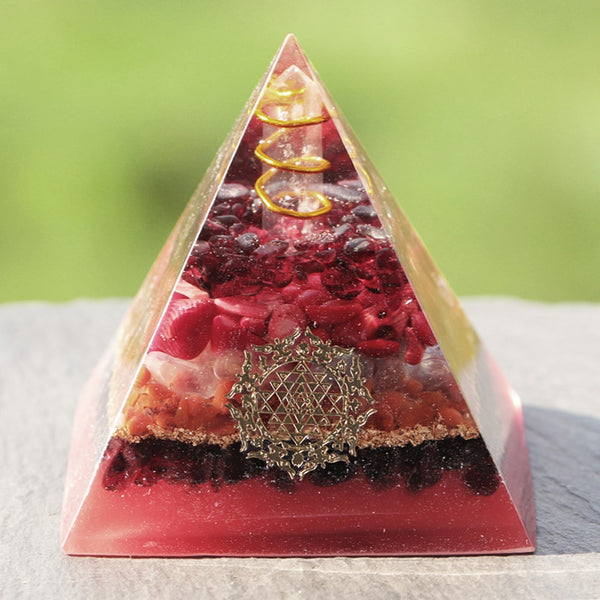 White Crystal Pillar Orgonite Pyramid With Garnet Red Coral Reiki Chakra Energy Orgone Pyramid Collection Emf Protection | Vimost Shop.