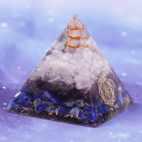 Orgonite Pyramid White Crystal Pillar In Copper Circle With Amethyst Lapis Lazuli Emf Protection Orgone Energy | Vimost Shop.