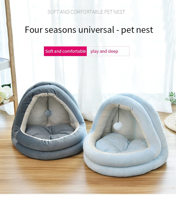 Soft Pet Cat Bed House with Hairball Removable Puppy Cushion Winter Warm Cat Nest Comfortable Pets Sleeping Kennel for Dogs Cats | Vimost Shop.