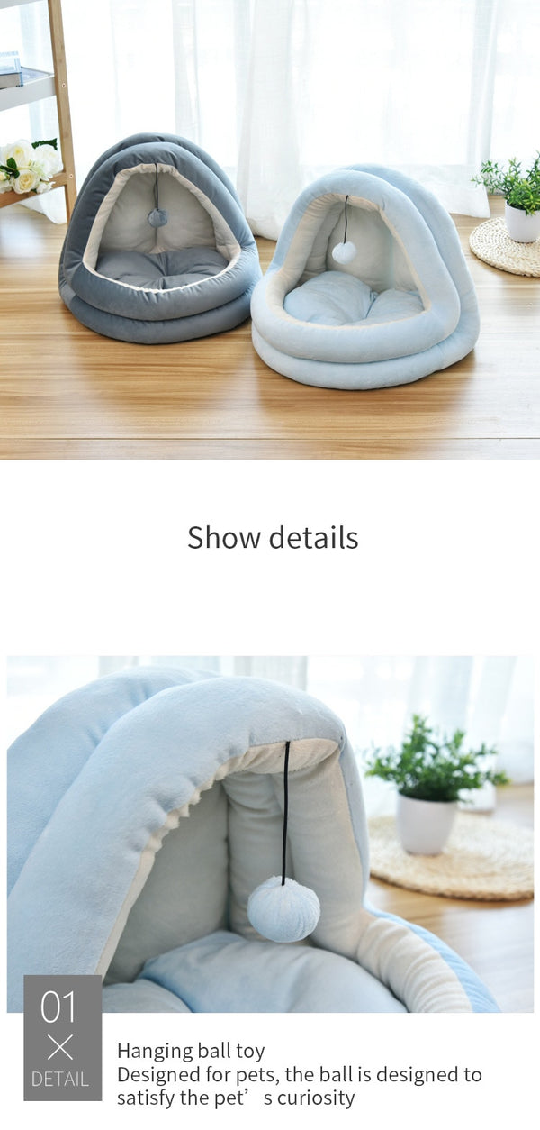 Soft Pet Cat Bed House with Hairball Removable Puppy Cushion Winter Warm Cat Nest Comfortable Pets Sleeping Kennel for Dogs Cats | Vimost Shop.