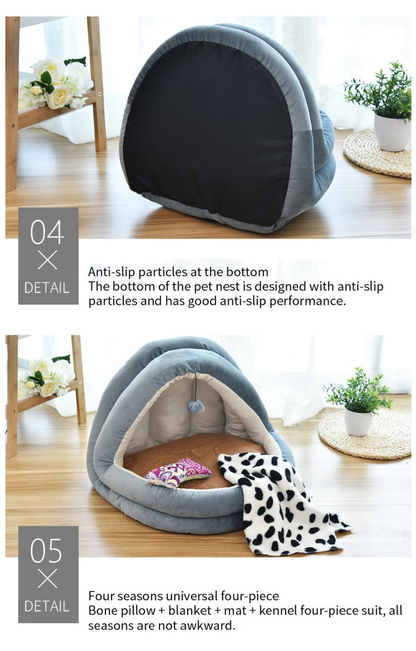 Soft Pet Cat Bed House with Hairball Removable Puppy Cushion Winter Warm Cat Nest Comfortable Pets Sleeping Kennel for Dogs Cats | Vimost Shop.