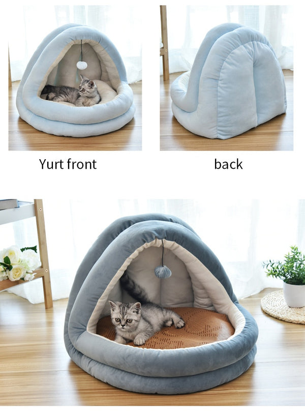 Soft Pet Cat Bed House with Hairball Removable Puppy Cushion Winter Warm Cat Nest Comfortable Pets Sleeping Kennel for Dogs Cats | Vimost Shop.