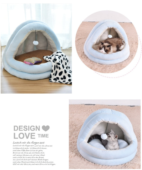 Soft Pet Cat Bed House with Hairball Removable Puppy Cushion Winter Warm Cat Nest Comfortable Pets Sleeping Kennel for Dogs Cats | Vimost Shop.