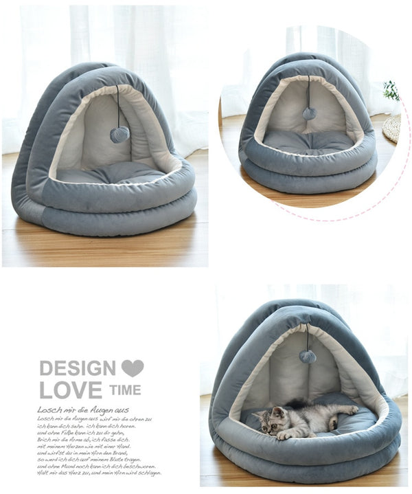 Soft Pet Cat Bed House with Hairball Removable Puppy Cushion Winter Warm Cat Nest Comfortable Pets Sleeping Kennel for Dogs Cats | Vimost Shop.