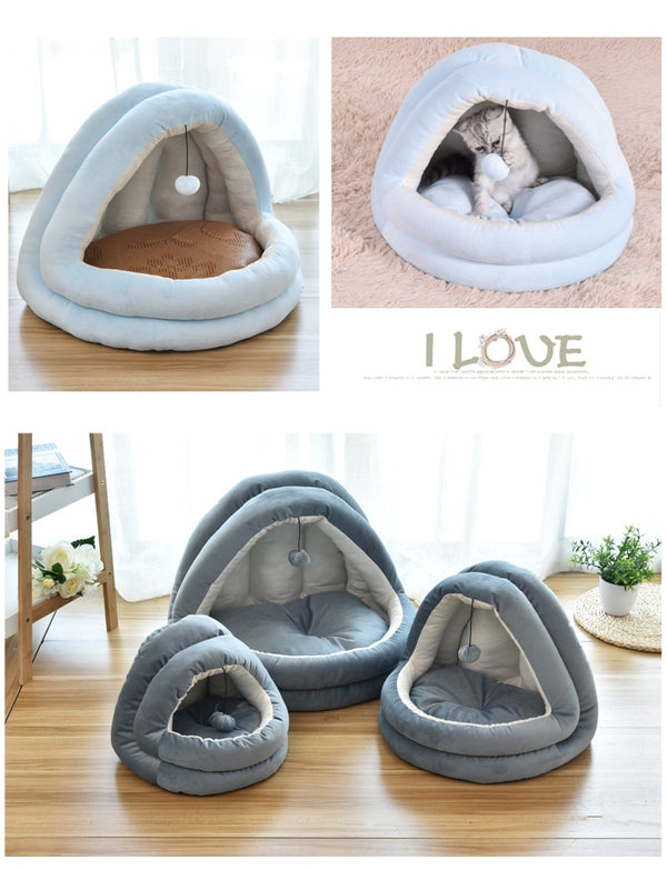 Soft Pet Cat Bed House with Hairball Removable Puppy Cushion Winter Warm Cat Nest Comfortable Pets Sleeping Kennel for Dogs Cats | Vimost Shop.