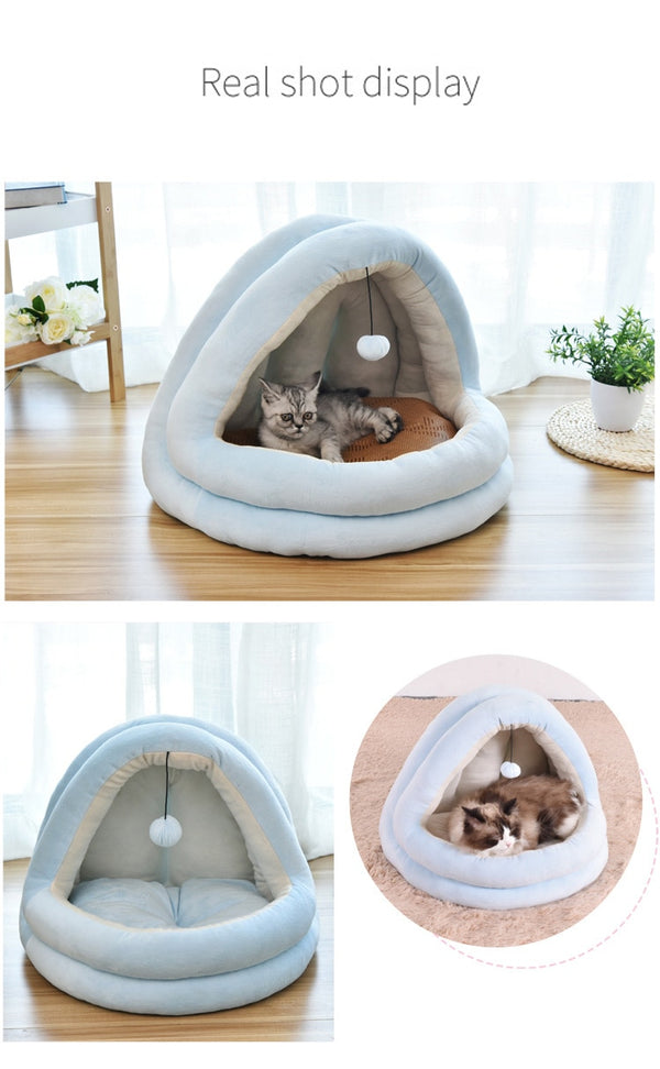 Soft Pet Cat Bed House with Hairball Removable Puppy Cushion Winter Warm Cat Nest Comfortable Pets Sleeping Kennel for Dogs Cats | Vimost Shop.
