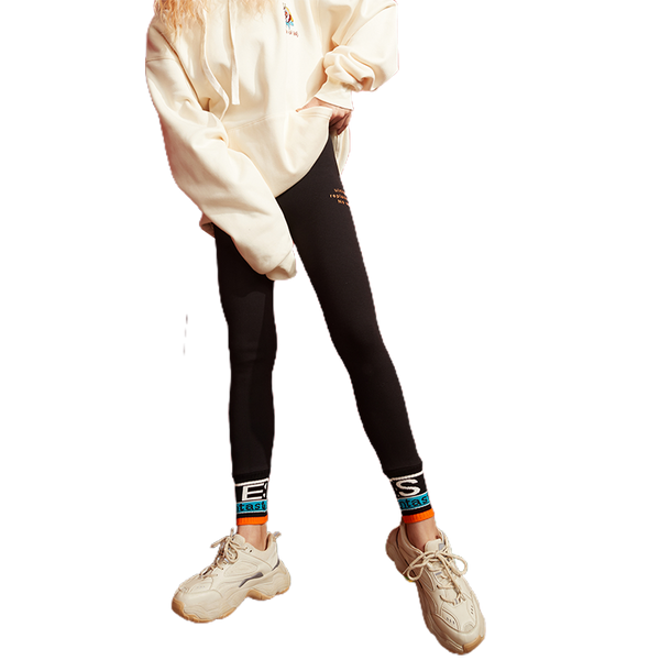 Solid Letter Print Minimalist Skinny Women Legging Pants,Spring ELF High Elastic Waist Ladies,Basic Daily Pants
