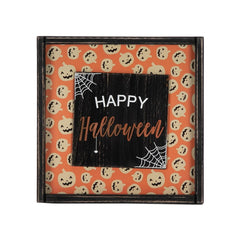 Halloween wood wall sign Happy Pumpkin smiley with orange bottom Perfect Halloween Decorations for Hanging on Walls Doors