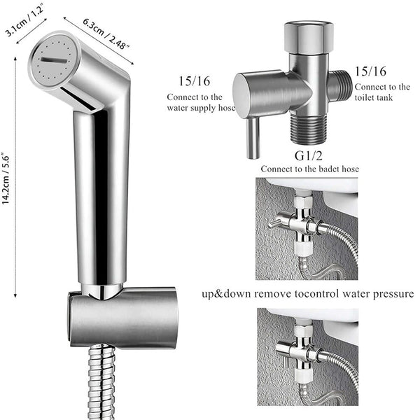 Handheld Bidet Toilet Sprayer with Stainless Steel Leakproof Hygiene Hose Wall Mount for Cloth Diaper Feminine Wash Pet Shower | Vimost Shop.