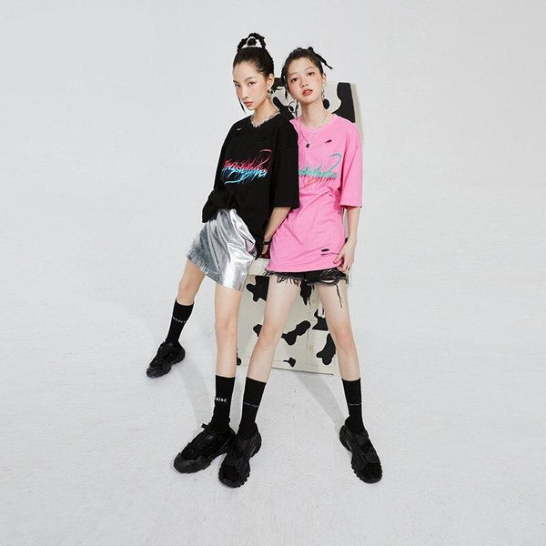 Harajuku Letter Print Casual Pullover Women Summer T-Shirts Summer ELF Short Sleeve Korean Ladeis Daily Punk Tops