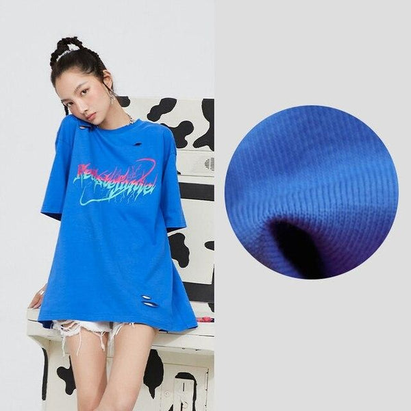 Harajuku Letter Print Casual Pullover Women Summer T-Shirts Summer ELF Short Sleeve Korean Ladeis Daily Punk Tops