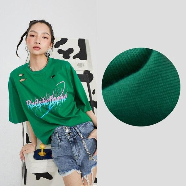 Harajuku Letter Print Casual Pullover Women Summer T-Shirts Summer ELF Short Sleeve Korean Ladeis Daily Punk Tops