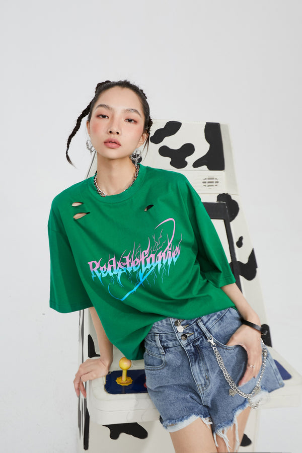 Harajuku Letter Print Casual Pullover Women Summer T-Shirts Summer ELF Short Sleeve Korean Ladeis Daily Punk Tops