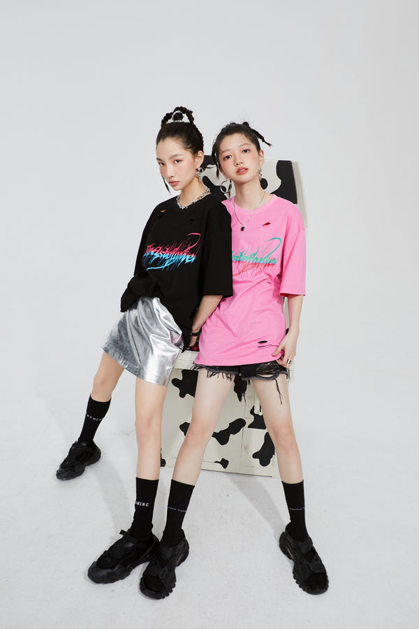 Harajuku Letter Print Casual Pullover Women Summer T-Shirts Summer ELF Short Sleeve Korean Ladeis Daily Punk Tops