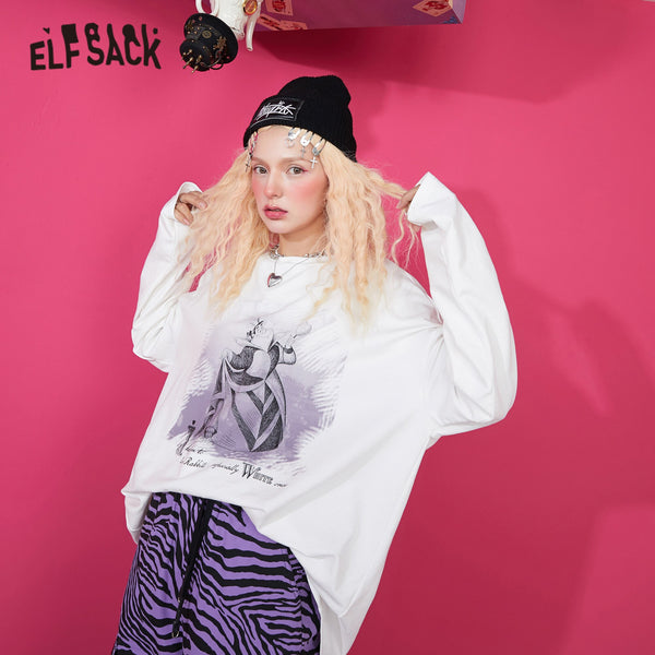 Harajuku Cartoon Print Casual Pullover T-Shirts Women,Spring Vintage Full Sleeve Female Basic Daily Graphic Tops