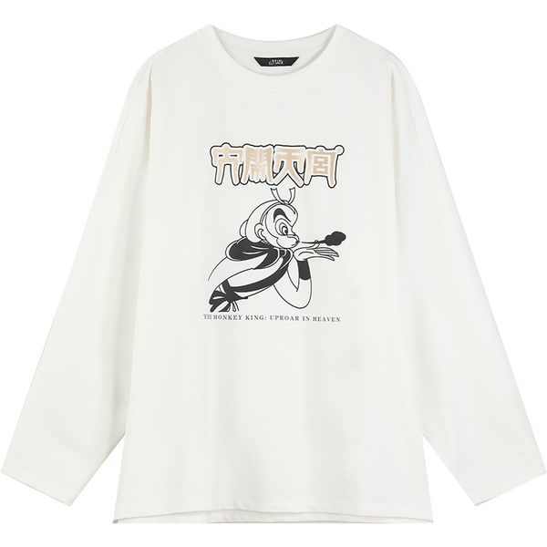 Harajuku Cartoon Print Casual Pullover T-Shirts Women,Spring Vintage Full Sleeve Female Basic Daily Graphic Tops
