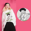 Harajuku Cartoon Print Casual Pullover T-Shirts Women,Spring Vintage Full Sleeve Female Basic Daily Graphic Tops