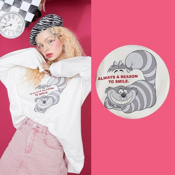 Harajuku Cartoon Print Casual Pullover T-Shirts Women,Spring Vintage Full Sleeve Female Basic Daily Graphic Tops