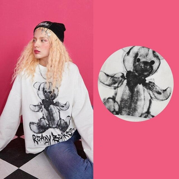 Harajuku Cartoon Print Casual Pullover T-Shirts Women,Spring Vintage Full Sleeve Female Basic Daily Graphic Tops