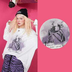 Harajuku Cartoon Print Casual Pullover T-Shirts Women,Spring Vintage Full Sleeve Female Basic Daily Graphic Tops