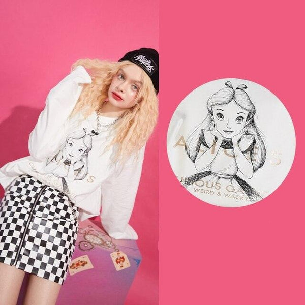 Harajuku Cartoon Print Casual Pullover T-Shirts Women,Spring Vintage Full Sleeve Female Basic Daily Graphic Tops