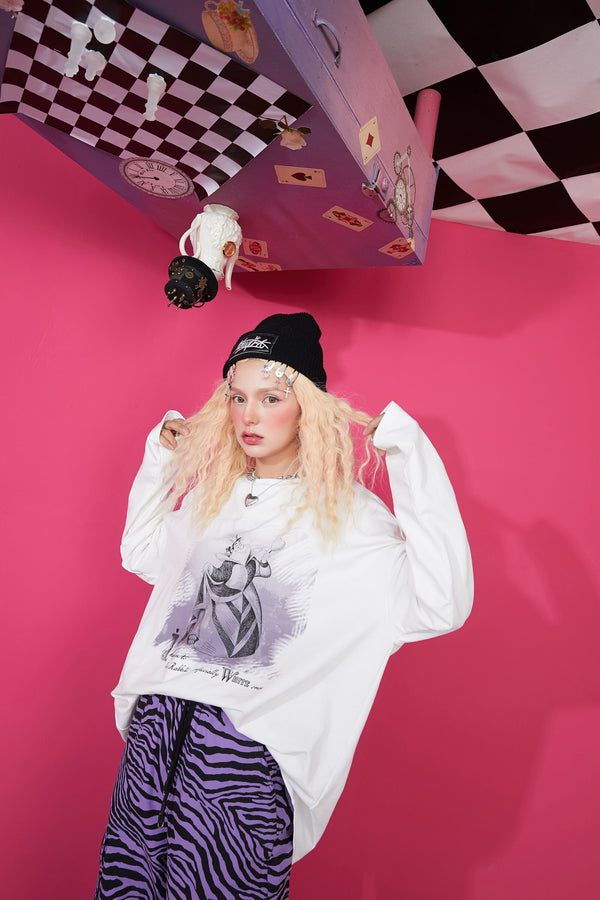 Harajuku Cartoon Print Casual Pullover T-Shirts Women,Spring Vintage Full Sleeve Female Basic Daily Graphic Tops