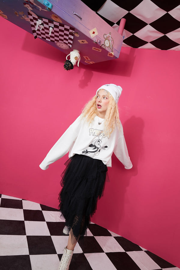 Harajuku Cartoon Print Casual Pullover T-Shirts Women,Spring Vintage Full Sleeve Female Basic Daily Graphic Tops