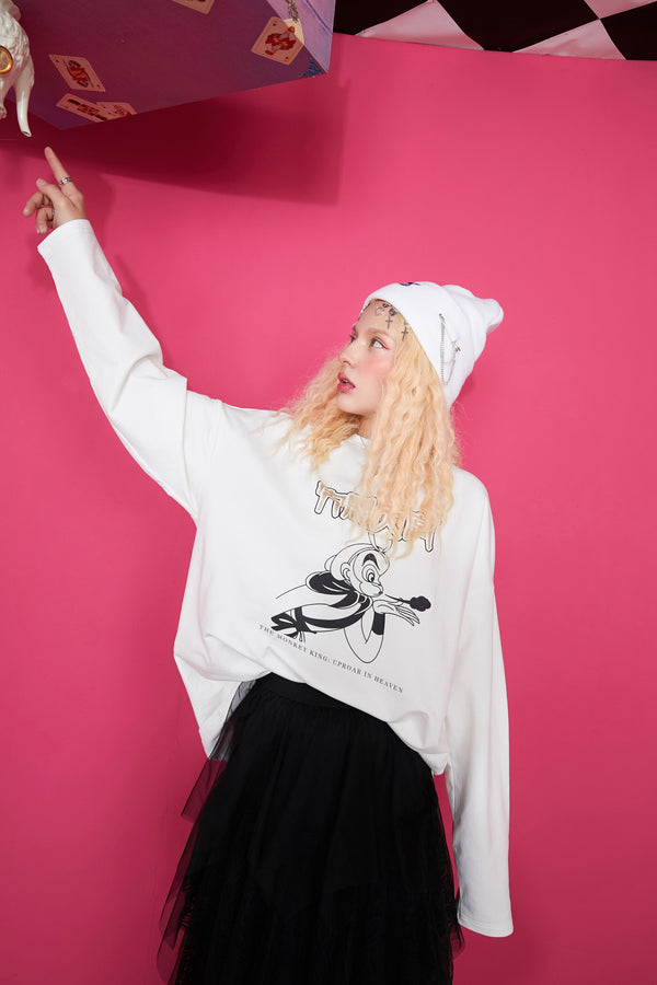 Harajuku Cartoon Print Casual Pullover T-Shirts Women,Spring Vintage Full Sleeve Female Basic Daily Graphic Tops