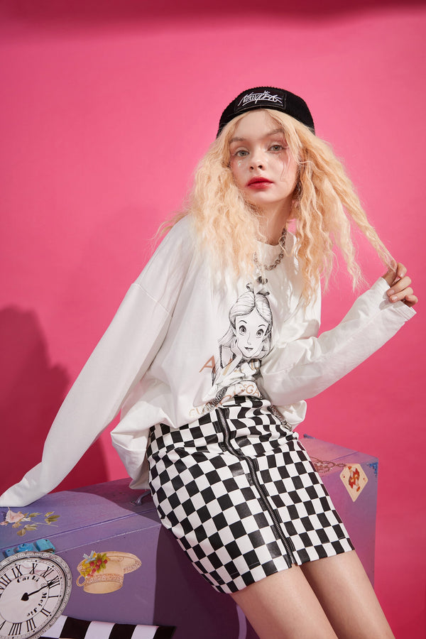 Harajuku Cartoon Print Casual Pullover T-Shirts Women,Spring Vintage Full Sleeve Female Basic Daily Graphic Tops