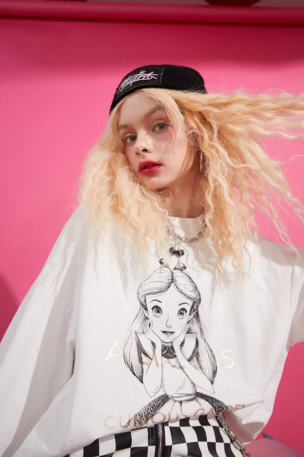 Harajuku Cartoon Print Casual Pullover T-Shirts Women,Spring Vintage Full Sleeve Female Basic Daily Graphic Tops