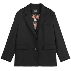 Solid Single Breasted Korean Blazer Women Jacket,Spring Vintage Floral Feminism Ladies Oversize Daily Outwears