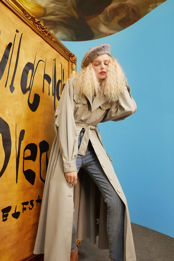 Green Solid Single Breasted Oversize Casual Women Trench Coat,Spring Full Sleeve Korean Office Ladies Daily Outwear