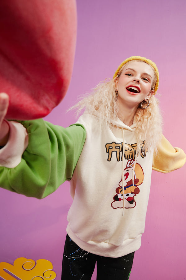 Harajuku Monkey King Embroidery Casual Pullover Sweatshirt Women,Spring Velvet Colorblock Ladies Daily Graphic Top