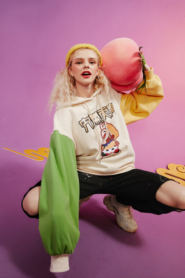 Harajuku Monkey King Embroidery Casual Pullover Sweatshirt Women,Spring Velvet Colorblock Ladies Daily Graphic Top