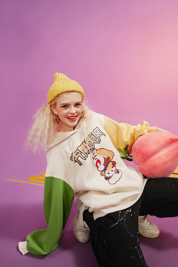 Harajuku Monkey King Embroidery Casual Pullover Sweatshirt Women,Spring Velvet Colorblock Ladies Daily Graphic Top