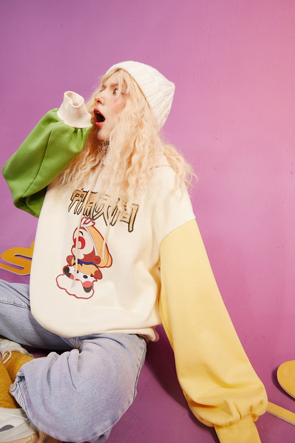 Harajuku Monkey King Embroidery Casual Pullover Sweatshirt Women,Spring Velvet Colorblock Ladies Daily Graphic Top