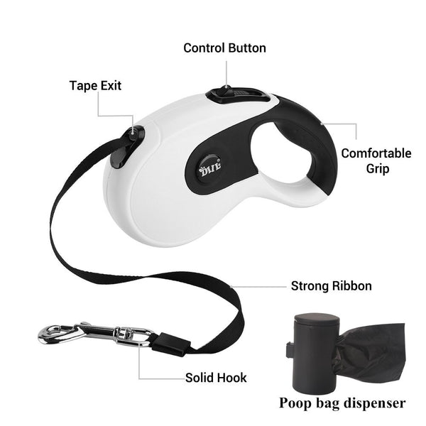 5M Retractable Dog Leashes with poop bag Dispenser Automatic extending Dogs Leash Rope for puppy Cats Leash Walking Accessories | Vimost Shop.