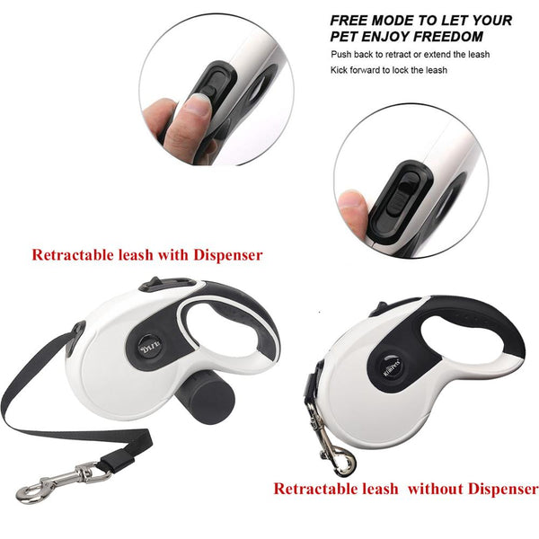 5M Retractable Dog Leashes with poop bag Dispenser Automatic extending Dogs Leash Rope for puppy Cats Leash Walking Accessories | Vimost Shop.