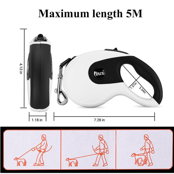 5M Retractable Dog Leashes with poop bag Dispenser Automatic extending Dogs Leash Rope for puppy Cats Leash Walking Accessories | Vimost Shop.