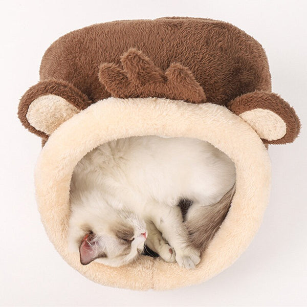 Pet Bed Dog House Winter Warm Sleeping Cage Soft Cozy Puppy Kennel for Dogs Cats Semi-Enclosed Monkey-shaped Cushion Pets Nest | Vimost Shop.