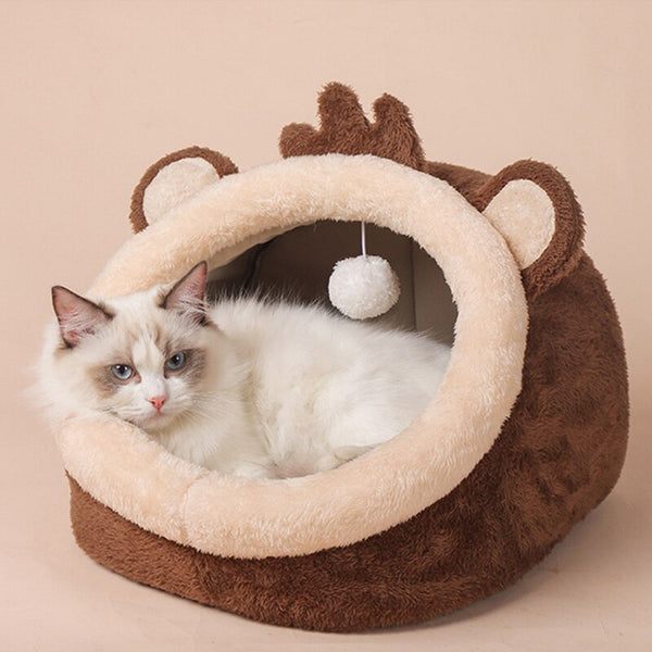 Pet Bed Dog House Winter Warm Sleeping Cage Soft Cozy Puppy Kennel for Dogs Cats Semi-Enclosed Monkey-shaped Cushion Pets Nest | Vimost Shop.